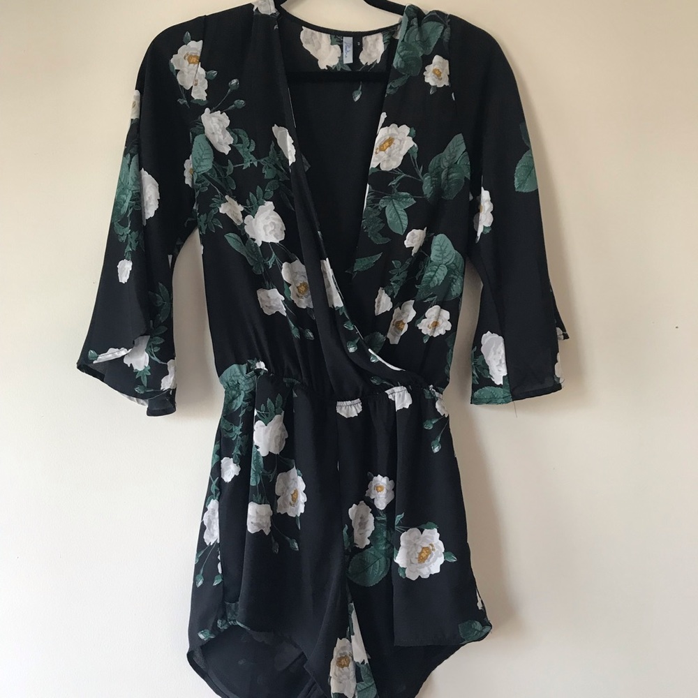 Black floral romper